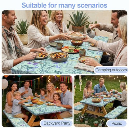 Picnic Table Cover with Bench Covers Camping Essentials Waterproof Windproof Camping Tablecloth with Drawstring Bag, Fitted Rectangle Tables and Seats, 72in, Gray Blue - color: Gray Blue, size: 72in
