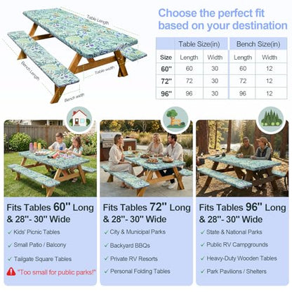 Picnic Table Cover with Bench Covers Camping Essentials Waterproof Windproof Camping Tablecloth with Drawstring Bag, Fitted Rectangle Tables and Seats, 96in, Gray Blue - color: Gray Blue, size: 96in