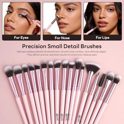 25PCS Makeup Brushes Set with Travel Case, Professional Makeup Brush Kit for Foundation, Concealer, Powder, Eyeshadow & Blush, Essential Cosmetic Tools, Portable Travel Gift Set (Pink) - color: 25 PCS-Pink