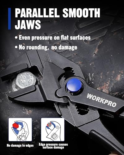 WORKPRO Mini Pliers Wrench, 4-Inch Smooth Jaw Plier, High-Toughness Alloy Steel Adjustable Wrench Pliers with Smooth Parallel Jaws, Anti-Rust Coating, EDC Plier for Tight Spaces & Versatile Use - color: Black