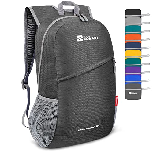 ZOMAKE Lightweight Packable Backpack,Foldable Backpacks Small Daypack for Hiking Water Resistant Day Bag for Travel(Medium Grey) - color: Medium Grey, size: 20 L