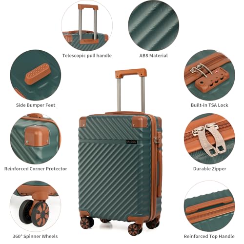 Cosbarn Carry On Luggage 22x14x9 Airline Approved, Hardside 20 Inch Carry on Suitcases with Wheels, Hard Shell ABS Lightweight Carry on Luggage Set, Travel Suitcase Set with TSA Lock, DarkGreen - color: DarkGreen, size: 3 Piece Sets (20/BP/TB)