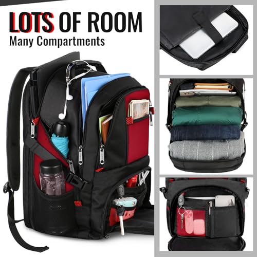 YOREPEK Large Backpack for Men, Extra Large Laptop Backpacks for Men Women, Water Resistant Travel Backpack Airline Approved Business Work Bag Fits 17 Inch Computer, Black - color: Red, size: 17 Inch