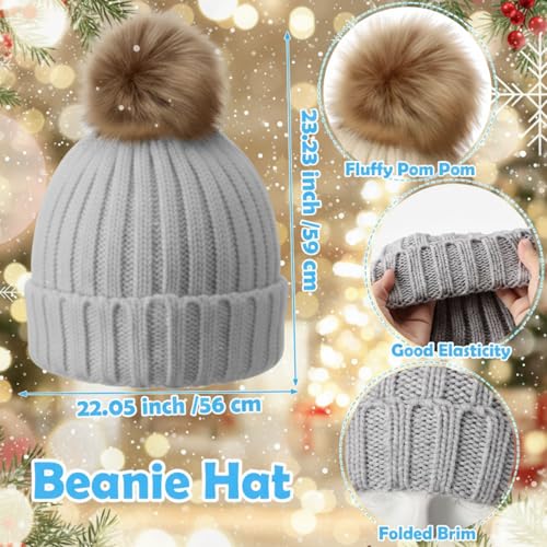 Suhine 12 Pcs Winter Beanie Hat Gift Set for Women, Knit Pom Pom Hats with Hair Claw Clips, Jewelry Organizer Travel Cases and Clear Cosmetic Bags for Winter Travel Christmas
