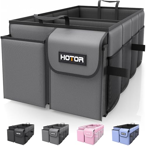 HOTOR Trunk Organizer for Car - Car Organizer, Foldable Trunk organizer for SUVs & Sedans, Sturdy Organization for Car Accessories, Tools, Sundries, Grey, 2 Compartments, 23.6"×14.2"×10.6" - color: Grey, size: Large (2 Compartments)