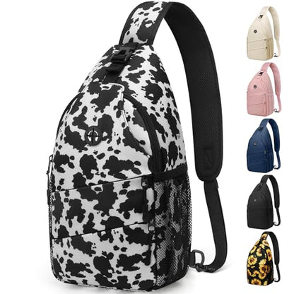 Pritent Crossbody Bags for Women Men Trendy Sling Bag Backpack Casual Chest Bag with Convertible Shoulder Strap - color: Cowprint, size: Medium
