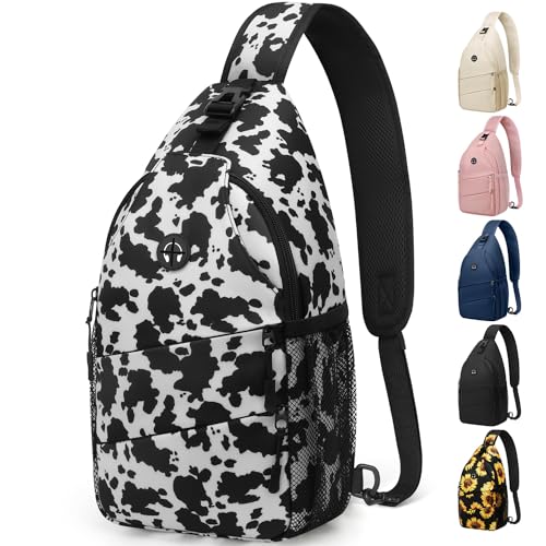 Pritent Crossbody Bags for Women Men Trendy Sling Bag Backpack Casual Chest Bag with Convertible Shoulder Strap - color: Cowprint, size: Large