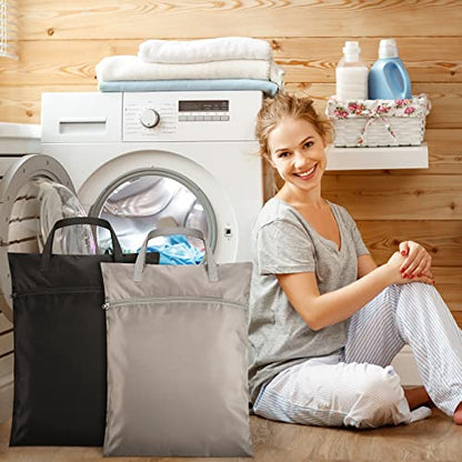 Oudain 2 Pcs Travel Laundry Bags Waterproof with Handle Dirty Clothes Bag for Traveling Hanging Laundry Hamper with Two Zippered Pockets Washable Reusable for Sports Home Travel College - color: Black, Gray