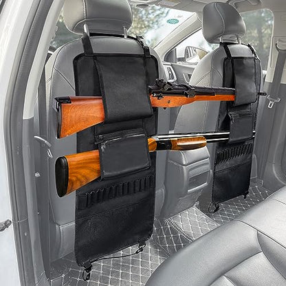 MYDAYS 2 Pack Seat Back Gun Rack, Camo Front Seat Organizer With Bullet Pocket Vehicle Holder for Hunting Rifles/Shotguns - color: Black3