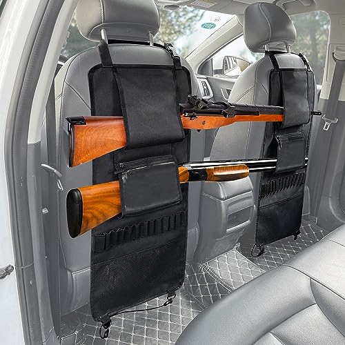 MYDAYS 2 Pack Seat Back Gun Rack, Camo Front Seat Organizer With Bullet Pocket Vehicle Holder for Hunting Rifles/Shotguns - color: Black3