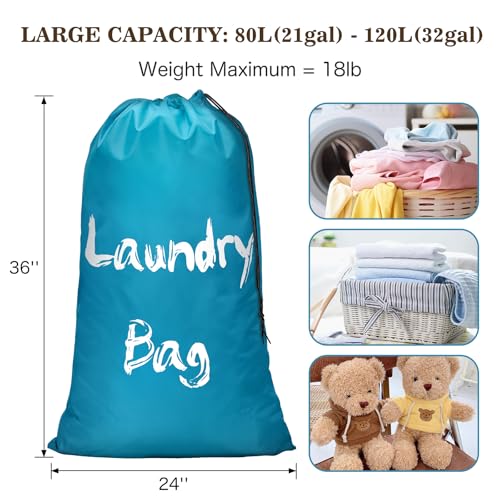 2 Pack XL Travel Laundry Bags for Dirty Clothes - Extra Large Heavy Duty Drawstring Laundry Bag Holds 4 Loads - Cruise Ship, Camping, Road Trip, Vacation Essentials Must Haves 2025 2026 - color: Gray + Sky Blue
