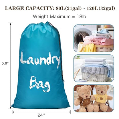 2 Pack XL Travel Laundry Bags for Dirty Clothes - Extra Large Heavy Duty Drawstring Laundry Bag Holds 4 Loads - Cruise Ship, Camping, Road Trip, Vacation Essentials Must Haves 2025 2026 - color: Gray + Sky Blue