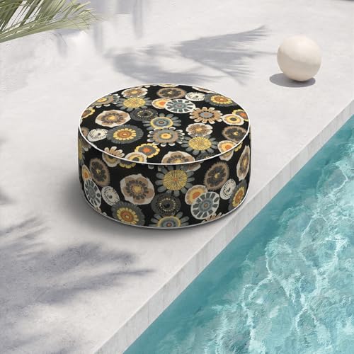Indoor/Outdoor Inflatable Ottoman D21 x H9 inch, Round Footstool Inflatable Foot Rest Ottomans with Handle,Portable Ottoman Pouf for Patio, Garden, Camping, Home,Black Yellow Crosby - color: Black Yellow Crosby, size: 21"D x 21"W x 9"H
