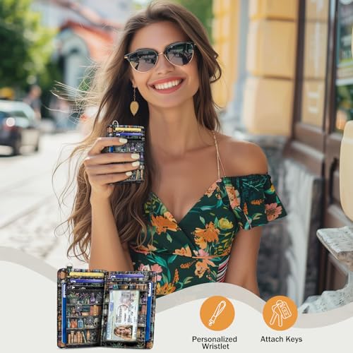 Yonlevres Goth Bookshelf Credit Card Holder RFID Wallet Women, Slim Wallet Front Pocket Small Card Holder, Funny Skull Gothic Case Organizer with ID Window PU Leather Witchy Gifts for Woman Girls - color: Book Goth
