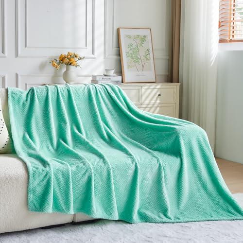 NEWCOSPLAY Super Soft Queen Blanket Aqua Premium Silky Flannel Fleece Leaves Pattern Lightweight Bed Blanket All Season Use (Aqua, Queen(90"x90")) - color: Aqua, size: Queen(90"x90")