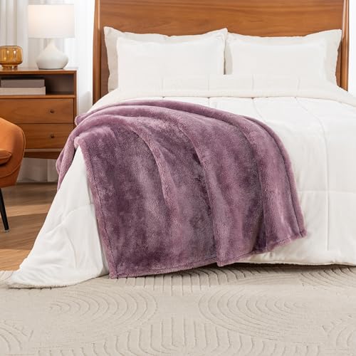 Berkshire Blanket Classic Extra-Fluffy™ Plush Throw Blanket, Soft Fuzzy Fluffy Long Hair Throw Blanket for Couch Sofa Bed, Plum Smoke, 50x60 Inches - color: Plum Smoke, size: Throw/Throw XL