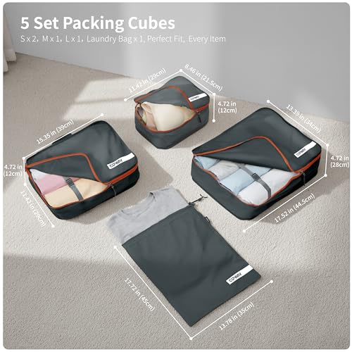 Packing Cube Travel Cubes Suitcase Organizer for Accessories Luggage Carry On Suitcase Lightweight 5 Set Grey - color: Grey