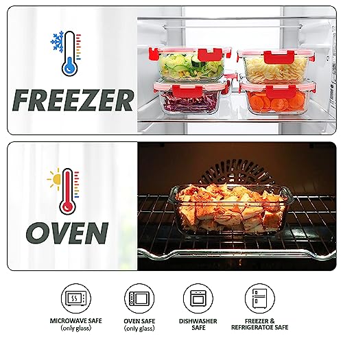 VERONES 12 Packs Glass Food Storage Containers Set, Airtight Glass Lunch Containers, Glass Meal Prep Containers with Lids,Exclusive of BPA, for Microwave, Oven, Freezer & Dishwasher Friendly,Red - color: Red