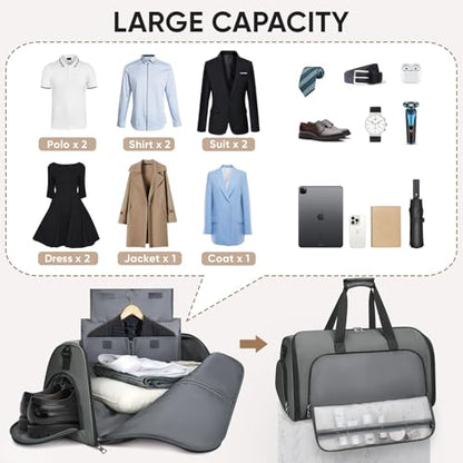 BALEINE Travel Garment Bag, Travel Suit Bag for Men, Water Resistant Carry on Garment Bag for Hanging Clothes, Garment Duffel Bag for Travel Business (Dark Gray-Convertible) - color: Dark Gray-Convertible