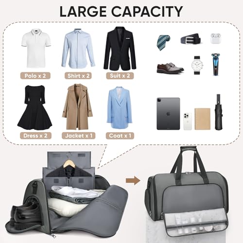 BALEINE Travel Garment Bag, Travel Suit Bag for Men, Water Resistant Carry on Garment Bag for Hanging Clothes, Garment Duffel Bag for Travel Business (Dark Gray-Convertible) - color: Dark Gray-Convertible