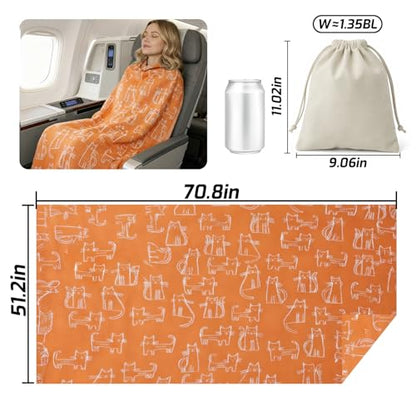 Travel Blanket Airplane - Ultra Soft & Lightweight Knit Design Compact Airplane Blanket,53x72 Inch,Stylish Travel Shawl Wraps for Flights,Office,Home Use,Travel Essentials & Gifts - color: Orange Cat Print