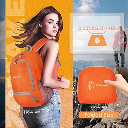 ZOMAKE Lightweight Packable Backpack 30L, Foldable Hiking Backpacks Water Resistant Compact Folding Daypack for Travel(Orange) - color: Orange