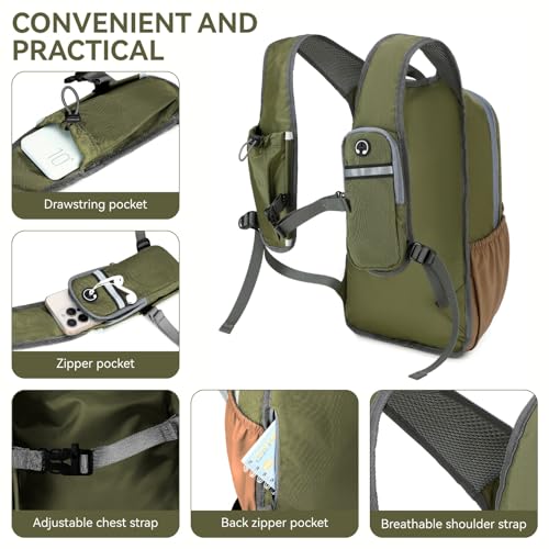15L Small Hiking Backpack for Men Women Lightweight Packable Backpack Foldable Casual Daypack for Camping Travel Outdoor, Green - color: Green