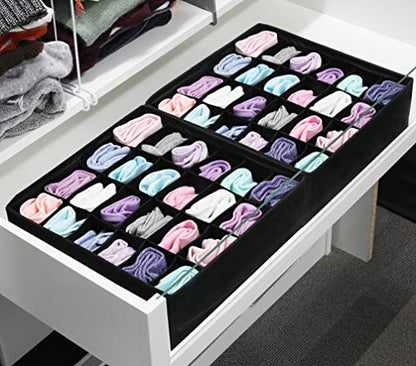 Simple Houseware 2 Pack Closet Sock Organizer, 24 Cell Drawer Divider, Black - color: Black, size: 2 Pack