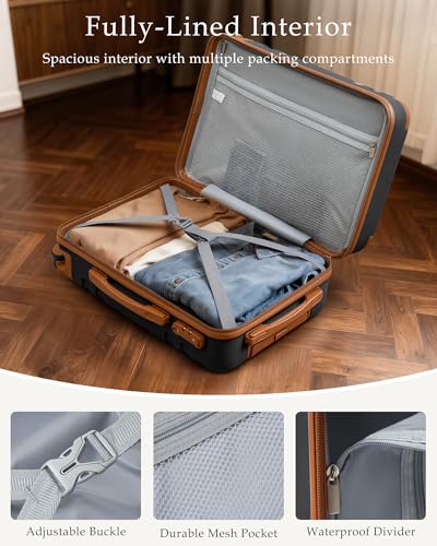 LONG VACATION Luggage Sets 5 Piece, Suitcases With Wheels, PC+ABS Hardshell Luggage Set with Spinner Wheels, TSA Lock (Black Brown) - color: Black Brown, size: 5 Piece Set (20, 24, 28 Inch)