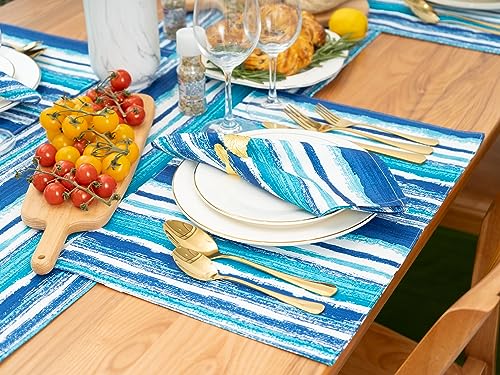 YiHomer Indoor Outdoor Tabletop for Spring Summer Decorations, Picnics and Dinner Parties - Stain and Water Resistant, Reversible Placemat Set, 13 x 19, Crayon Art (Ocean) - size: 13" x 19" (Placemats, Set of 6)