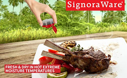 SIGNORAWARE Salt and Pepper Shakers Moisture Proof Set of 2 Small Mini Salt Shaker to go Camping Picnic Outdoors Kitchen Lunch Boxes Travel Spice Set Clear with Red Covers Plastic Airtight Dispenser - size: Small, 2 pack