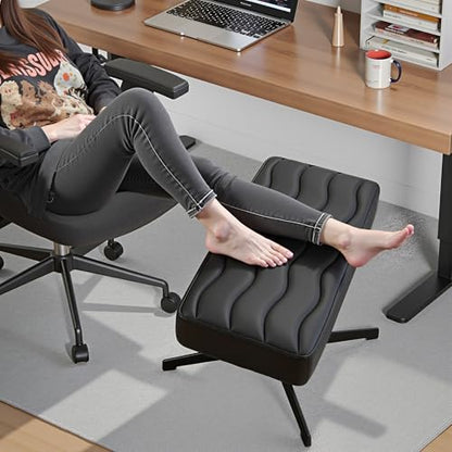 VECELO Under Desk Footrest, PU Ergonomic Foot Rest with Comfort Padding, Height Adjustable for Relieving Leg Pain, Stiffness, and etc, Black - color: Black