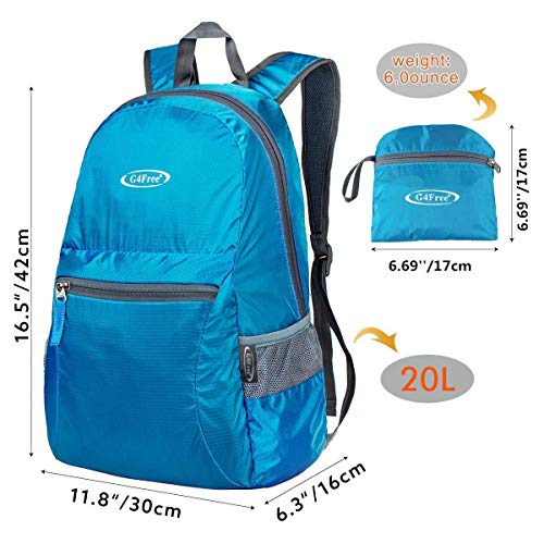 G4Free 20L Lightweight Packable Backpack Travel Hiking Daypack Foldable Backpack for Men Women - color: A-blue