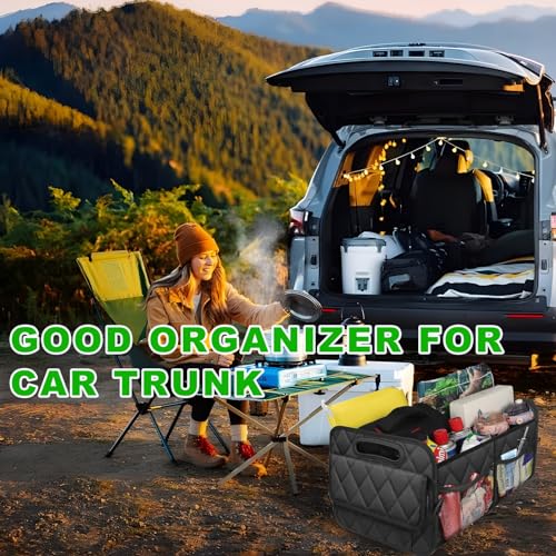 Car Trunk Organizer, Multi-Compartment Auto Trunk Storing Bag with Pockets, Collapsible Organizer and Storage for Sedans, SUVs, Trucks, Universal Interior Car Accessories (Black)