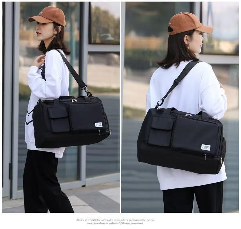 New men's and women's splash proof sports hand travel fitness shopping weekend camping overnight bags. (Black2) - color: Black2