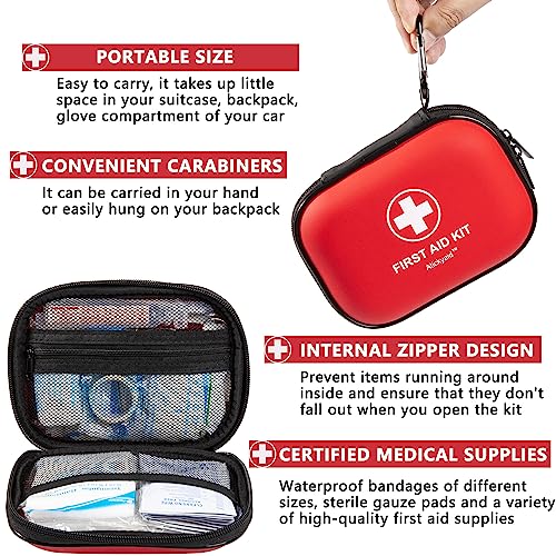 Mini First Aid Kit - 120 Piece Small Waterproof Hard Shell Medical Kit for Car, Home, Office, Travel, Camping, Sports, Outdoor, School - Emergency First Aid Supplies and Survival Kit (Red) - color: Red