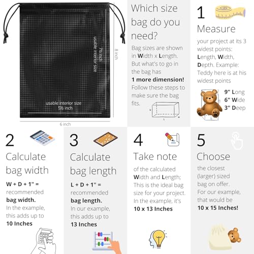 PALTERWEAR Tech-Weave PU-Coated Drawstring Bags (Set of 5) Water-Resistant, Directional-Stretch Travel Organizers for Goody Bag, Toiletries, Tech Gear, Charger - Wipe-Clean (Black 3D, 6 x 8 Inch) - size: 6 x 8 Inch