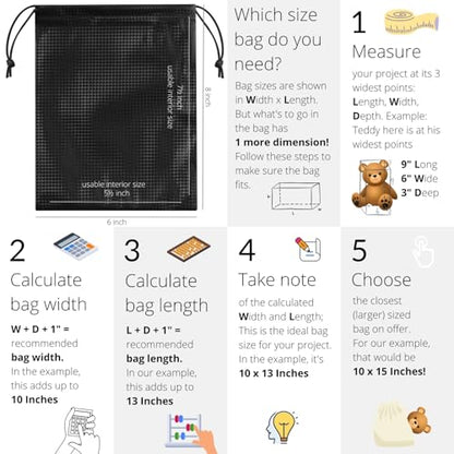 PALTERWEAR Tech-Weave PU-Coated Drawstring Bags (Set of 5) Water-Resistant, Directional-Stretch Travel Organizers for Goody Bag, Toiletries, Tech Gear, Charger - Wipe-Clean (Black 3D, 6 x 8 Inch) - size: 6 x 8 Inch