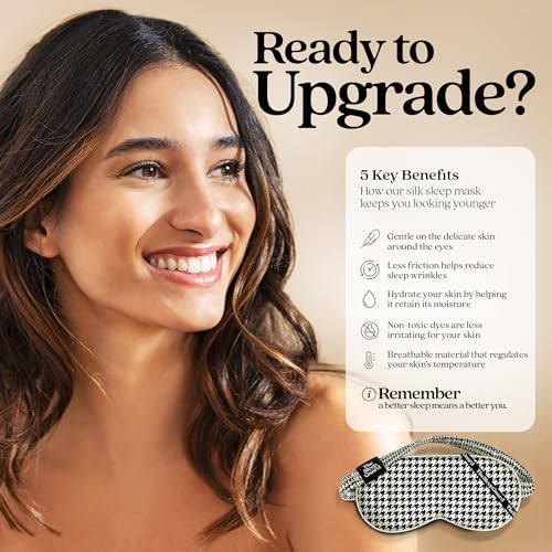 TheSleepGuard Pure Silk Sleep Mask [100% 6A Mulberry Silk, 22 Momme] Light Blocking Travel Essentials. Eye Masks for Sleeping. Black Oeko-Tex Blindfold. Eye Covers for Men & Women - color: Houndstooth