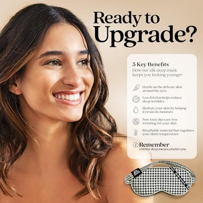 TheSleepGuard Pure Silk Sleep Mask [100% 6A Mulberry Silk, 22 Momme] Light Blocking Travel Essentials. Eye Masks for Sleeping. Black Oeko-Tex Blindfold. Eye Covers for Men & Women - color: Houndstooth