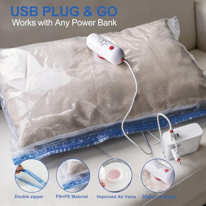 VMstr 15 Pack Travel Vacuum Storage Bags with USB Pump, Vacuum Packing Seal for Luggage and Suitcase, Space Saver for Clothes and Clothing Travel - style: 15 combo bags + USB pump