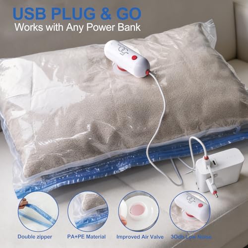VMstr 12 Pack Travel Vacuum Storage Bags with USB Electric Pump, Compression Bags for Travel, Space Saver for Clothes and Clothing - style: 12 combo bags + USB pump