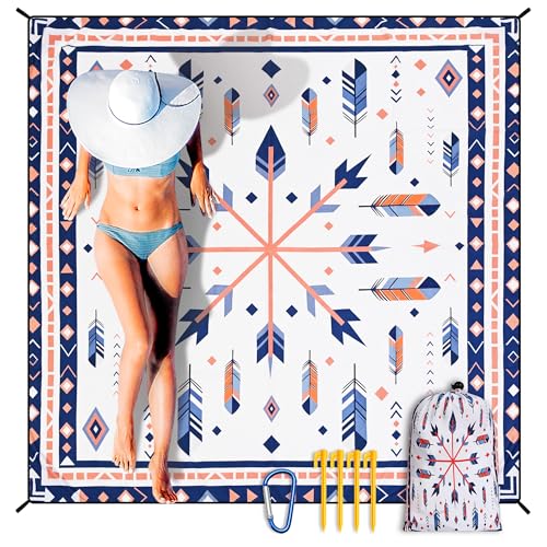 HIHOHO Beach Blanket Waterproof Sandproof Extra Large Beach Mat 79" X 83"/120"x108"for 1-8 Adults Quick Drying Durable Outdoor Picnic Mat for Beach Travel Camping Hiking - color: Ethnic Indian Style, size: 79" X 83"（1~3 person）