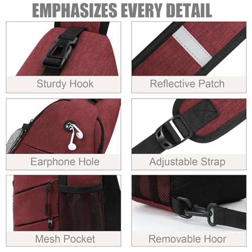 Pritent Crossbody Bags for Women Men Trendy Sling Bag Backpack Casual Chest Bag with Convertible Shoulder Strap - color: Wine Red, size: Medium