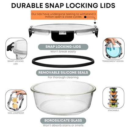 Razab 30 PC Glass Food Storage Containers with Lids - Reusable Glass Meal Prep Containers for Lunch and Leftovers - Airtight & Leakproof Snap Locking Lids - Oven, Freezer, Microwave, Dishwasher Safe - color: Black