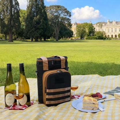 Rexmore Insulated Two Bottle Wine Tote Carrier, Tactical Cooler Bag with Secure Compartment & Adjustable Strap, Holds Glasses & Opener for Picnic, Beach, Travel & Parties - Gift for Wine Lovers