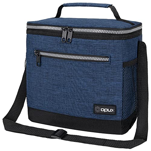 opux Extra Large Insulated Lunch Box Men Women, Lunch Bag for Work, Leakproof Soft Cooler Tote Adult, Lunch Pail, Picnic Beach Collapsible Food Bag with Shoulder Strap, Heather Navy - color: Heather Navy, size: Extra Large