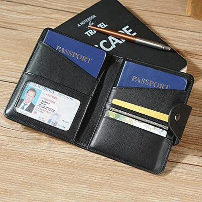 Polare Napa Leather Slim and Soft RFID Blocking wallet For Men Snap Bifold Travel Wallet Passport Holders 2 Passports (Black) - color: Black