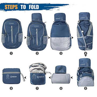 ZOMAKE Ultra Lightweight Packable Backpack 25L - Foldable Hiking Backpacks Water Resistant Small Folding Daypack for Travel(Navy Blue) - color: Navy Blue