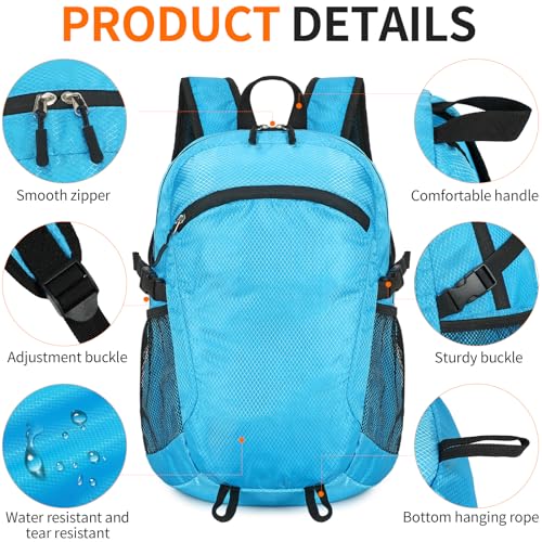 Small Hiking Backpack 15L Travel Lightweight Hiking Packable Daypack Water-Resistant Foldable Backpacks for Women Men Camping (Blue) - color: Blue, size: 15L